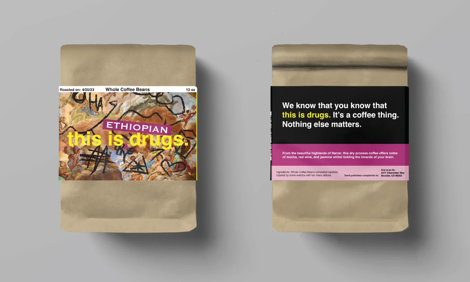 this is drugs. Ethiopia coffee bag mockup